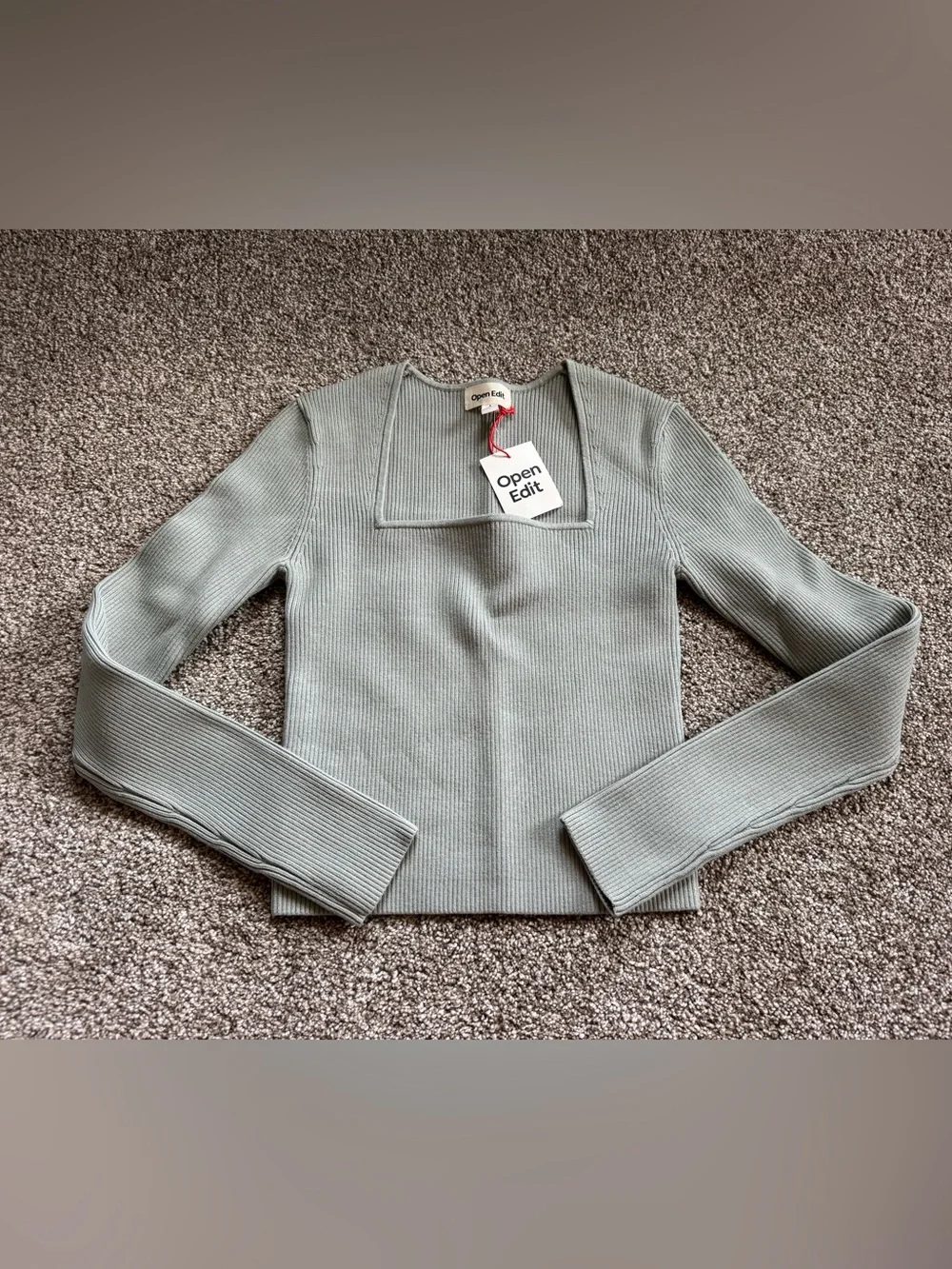 Open Edit Ribbed Square Neck Long Sleeve - Picture 1 of 2